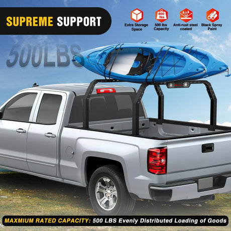Adjustable 27-30 Inch High Truck Ladder Bed Rack Compatible with Tacoma/Tundra/Ram 1500/ Silverado/Sierra 1500/ F150/ Gladiator JT/Titan/Frontier/Colorado/Canyon/Ranger with 2 LED Lights