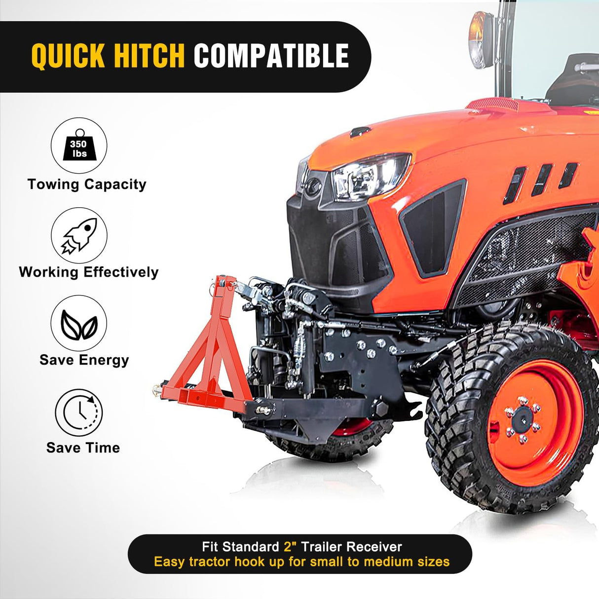3 Point 2 Inch Trailer Hitch Receiver Category 1 Heavy Duty Tractor Drawbar Adapter Compatible with Kubota Bx John Deere Nortrac Kioti Yanmar Cat Orange