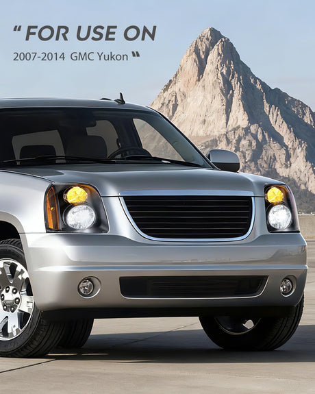Headlight Assembly Compatible with 2007 2008 2009 2010 2011 2012 2013 2014 GMC Yukon Halogen Type Factory OE Style Replacement Black Housing Amber Reflector Passenger and Driver Side