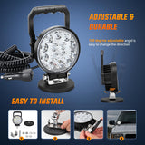 LED Light Bar 4.5Inch 42W Round Portable Flood Pod Cigarette Lighter Powered with Wiring Magnetic Base 14LEDs Fog Driving Work Roof Bumper Lights for Truck Tractor Golf Cart UTV