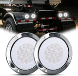 Trailer Tail Lights 2PCS 4Inch Round 32LED White Halo Chrome | Plated Frame Grommet IP67 Waterproof Marker Clearance Stop Brake Turn Running Taillights for Trailer Truck Pickup Camper RV