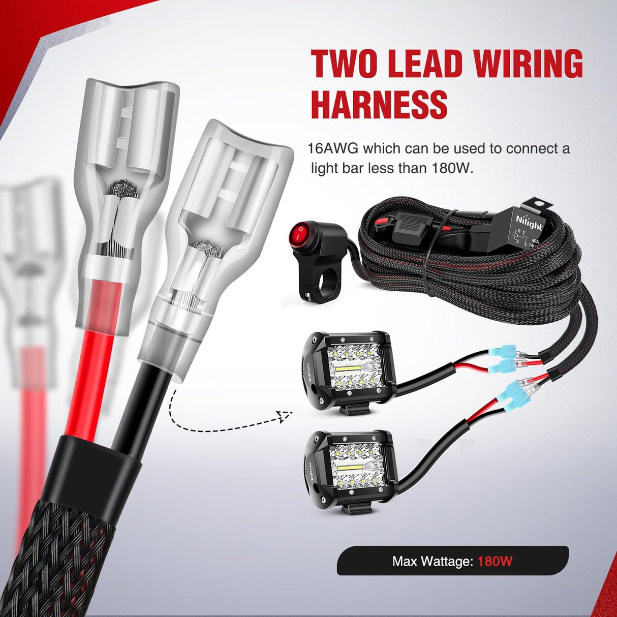 Wiring Harness Kit Nylon 16 AWG 2 Leads 12V Motorcycle Handlebar Switch On Off Power Relay Blade Fuse for LED Light Bar Off Road Lights on Motorcycles Bicycles ATV UTV