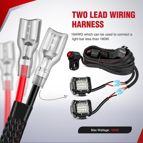 Wiring Harness Kit Nylon 16 AWG 2 Leads 12V Motorcycle Handlebar Switch On Off Power Relay Blade Fuse for LED Light Bar Off Road Lights on Motorcycles Bicycles ATV UTV
