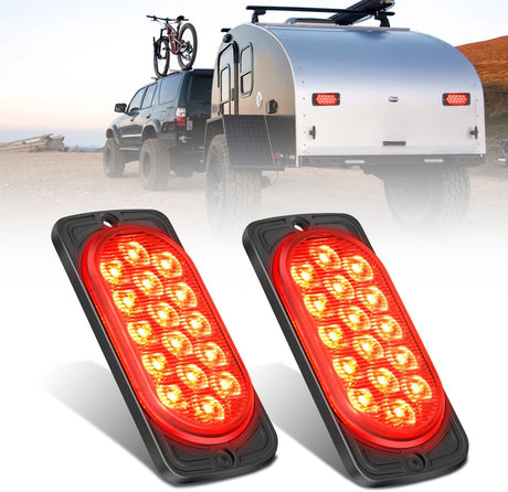 Taillight Assembly 4.4 Inch Aluminum Housing Tail Light 2 PCS 16 LED Red Running Brake Turn Signals Marker Lights Surface Mount IP67 Waterproof for 10-30V RV Camper Trailer Truck Bus Boat