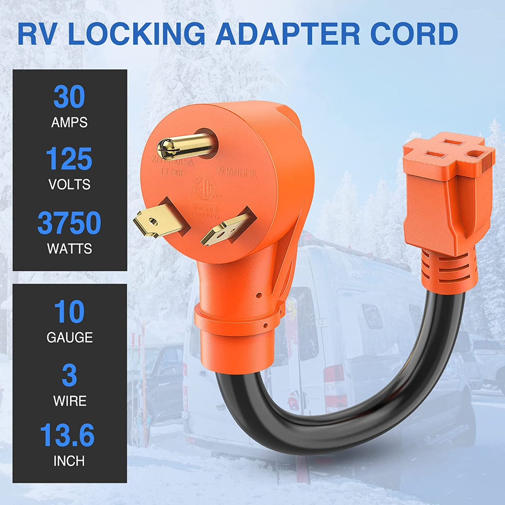 accessory Nilight RV Power Adapter Cord 30 Amp to 15 Amp Pure Copper Heavy Duty 10 Gauge Wire ETL Listed TT-30P to 5-15R 30M/15F Weatherproof Cord for RV Camper Caravan Van Trailer, 2 Years Warranty