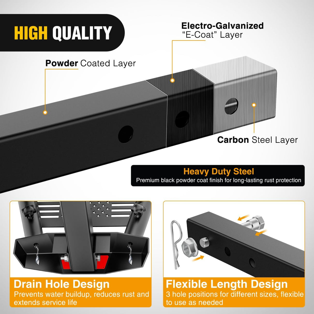 Dual Hitch Mount Flagpole Holder fits 2 Inch Receivers | Heavy Duty Metal Mount Kit Compatible with 0.87 to 1.38 Inch Diameter Flag Tube for Trucks SUV RV Pickup Camper Trailer Jeep