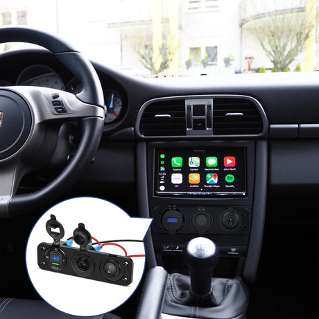 4 in 1 Charger Socket Panel PD Type C and QC 3.0 USB with LED Voltmeter Display and Cigarette Lighter Power Cutoff Switch for Cars Trucks UTV ATV