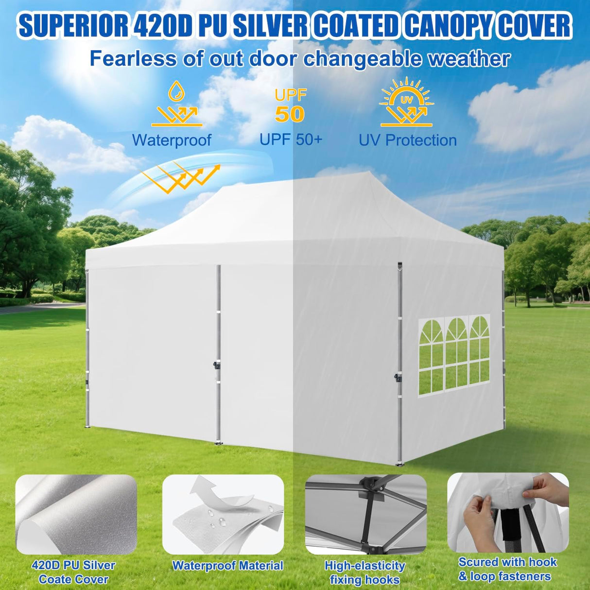10x20 Pop Up Canopy Tent with Sidewalls Instant Outdoor Canopy, Waterproof & UV Protection, Easy Setup Adjustable Height Heavy Duty Shelter Gazebo Tent for Patio Backyard Party Events, White