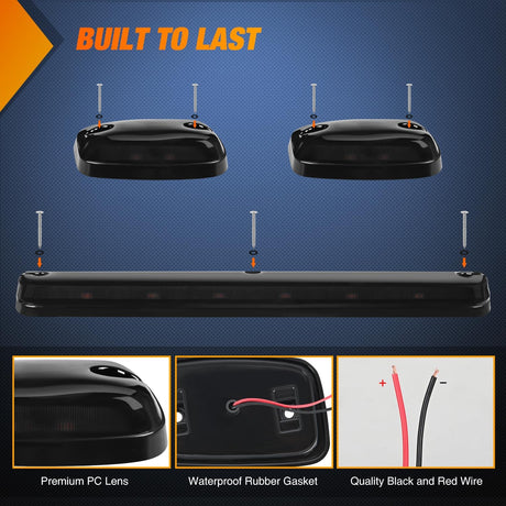 LED Cab Marker Lights 3 PCS Smoke Lens Amber Clearance Roof Running Light Compatible with 2007-2014 Silverado Sierra 1500 2500 3500 2500HD 3500HD