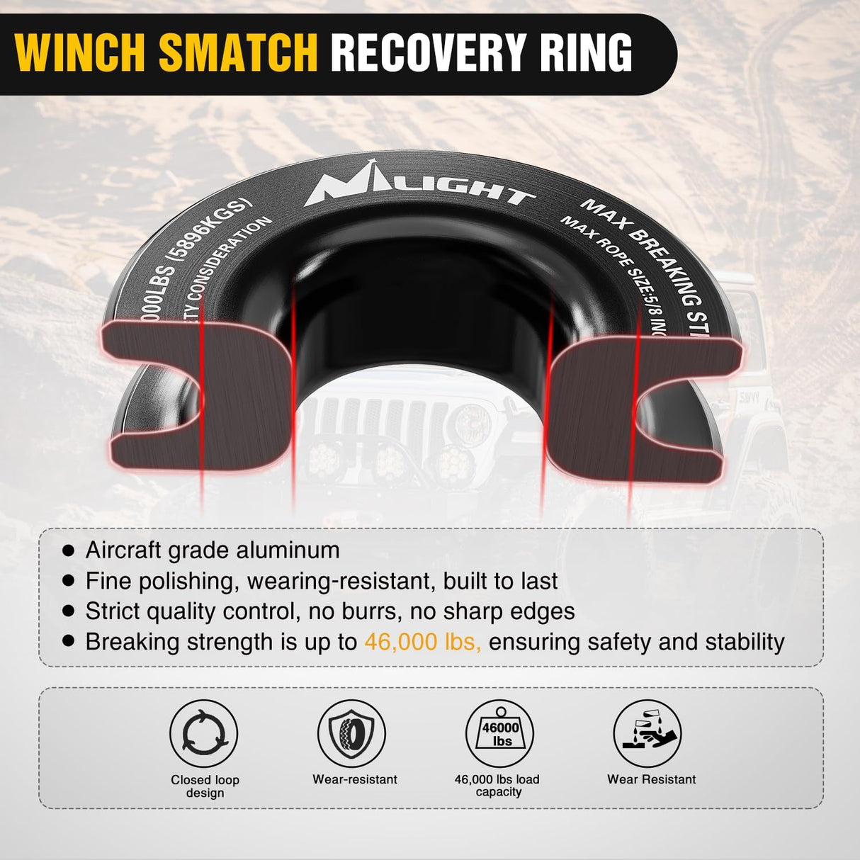 2PCS Synthetic Soft Shackle 1/2 Inch x 24 Inch & Recovery Ring Kit - 56,000 LBS Shackle Breaking Strength with 46,000 LBS MBS Snatch Pulley for 4x4 Truck SUV ATV UTV Off-Road Vehicle Extraction