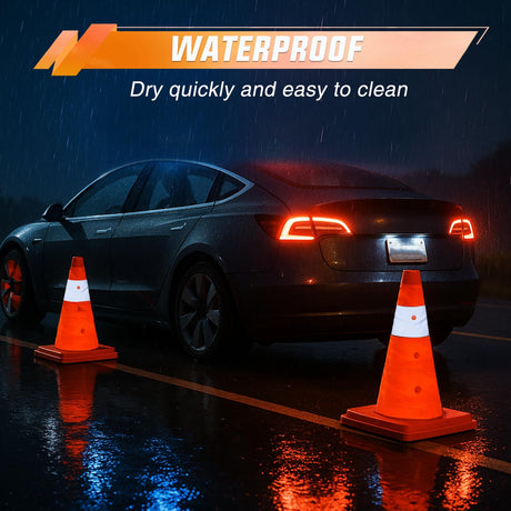 12 Inch Collapsible Traffic Safety Cones 2 Pack - Bright Orange Parking Cones with Reflective Collars for Roadside Emergency, Parking, Driving Practice