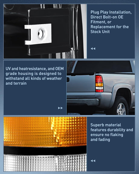 Taillight Assembly Compatible with 1999 2000 2001 2002 2003 2004 2005 2006 GMC Sierra 1999-2002 Chevy Silverado Fit Fleetside Tail Rear Light OE Style Passenger Side Black Border