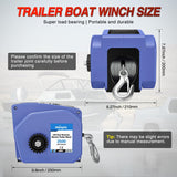Boat Trailer Winch 3500 lbs Portable Electric Boat Winches 12 V DC Marine Winch with Steel Cable Remote Control & Hand Crank Power-in Freewheel Operat Waterproof Winch for Boat Trailer, Blue