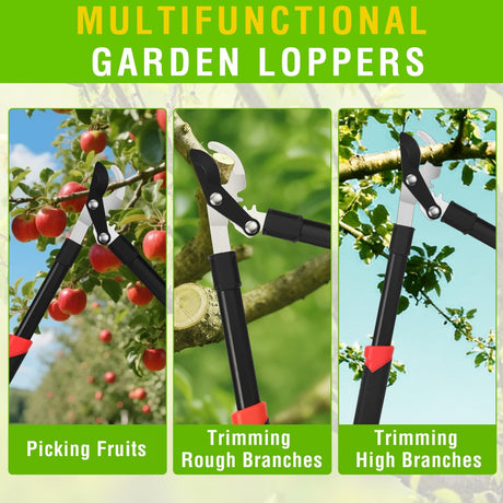 19 Inch Loppers Heavy Duty Branch Cutter Sharp Steel Blade Tree Trimmer up to 1 Inch Diameter Cut Capacity Powerful Gear Action Lightweight Bypass Loppers Tools for Tree Trimming Garden Maintenance