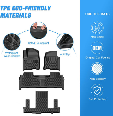 TPE Floor Mats for Chevy Tahoe GMC Yukon Denali Cadillac Escalade Bucket Seats 2021 2022 2023 2024 2025 2026 All Weather Custom Fit Heavy Duty Floor Liners