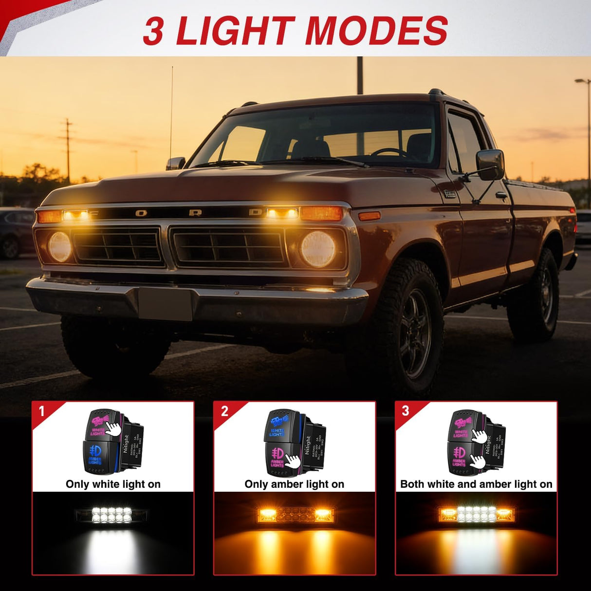 LED Light Pods 2PCS 6 Inch 60W Amber White 3 Lighting Modes Fog Lights Spot Flood Combo Beam with Dual Control 18AWG Wiring Harness for Truck Pickup Golf Cart UTV ATV SUV Boat 4x4 Car