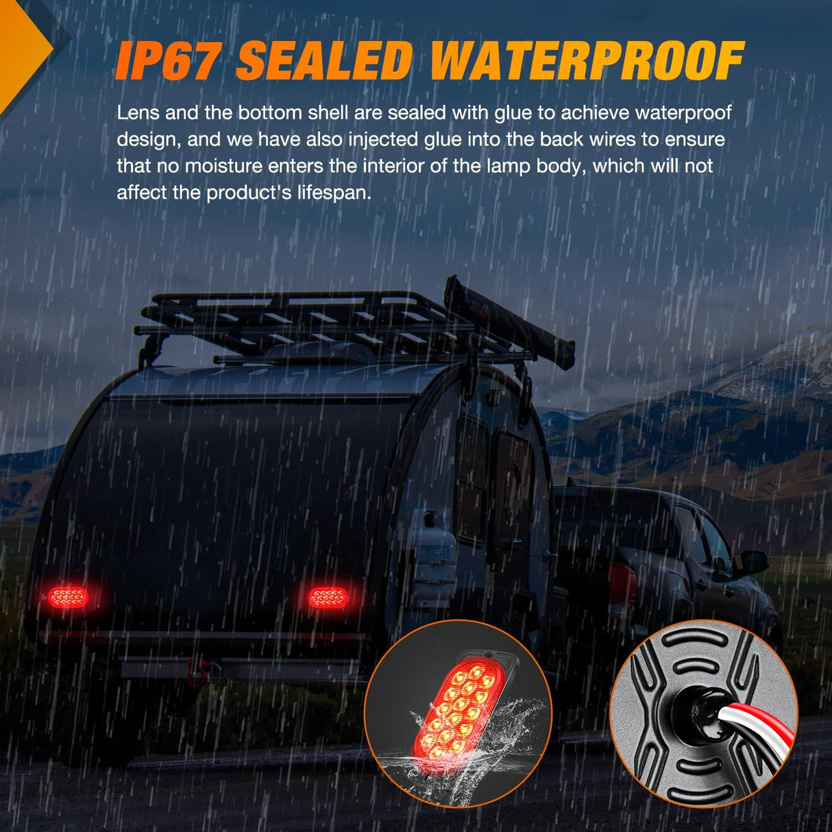 Taillight Assembly 4.4 Inch Aluminum Housing Tail Light 2 PCS 16 LED Red Running Brake Turn Signals Marker Lights Surface Mount IP67 Waterproof for 10-30V RV Camper Trailer Truck Bus Boat