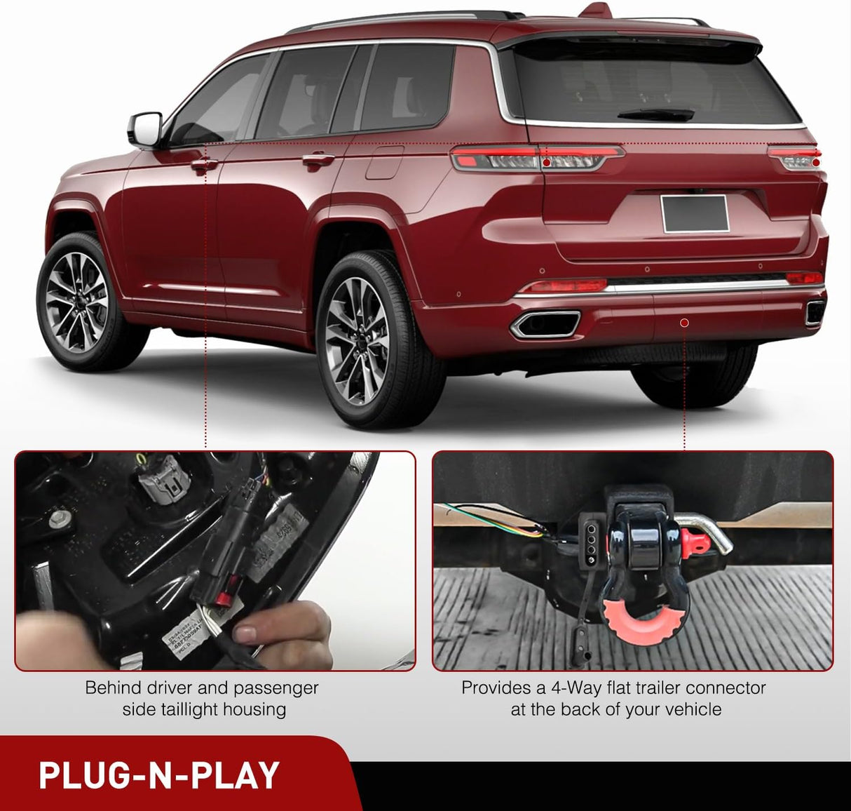 4 Pin Trailer Wiring Harness Kit 56406 Vehicle Standard 4 Way Connector Custom for 2019 2020 2021 2022 2023 Jeep Cherokee Simple Fit Tow Hitch Harness
