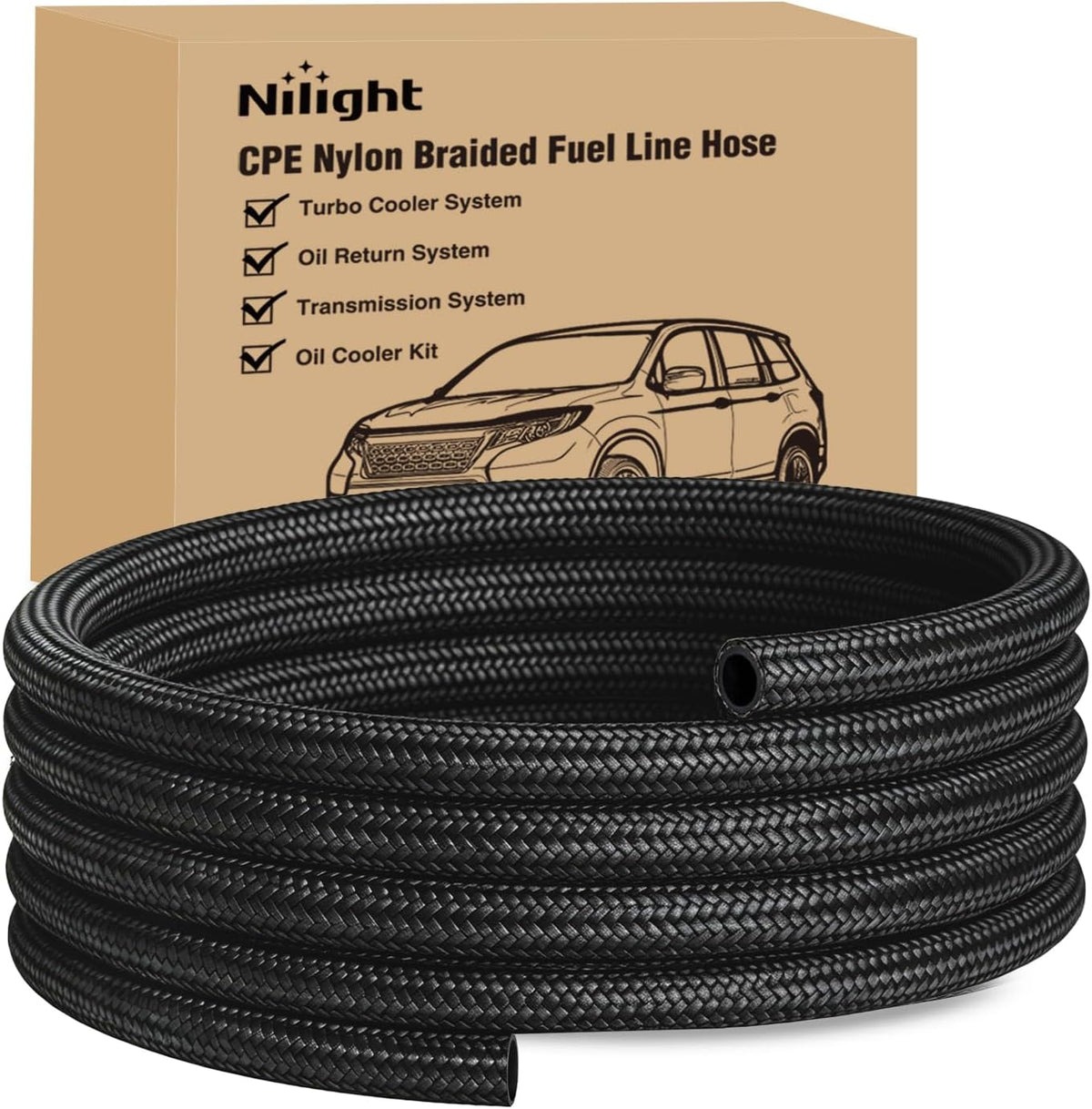 8AN 5FT CPE Nylon Stainless Steel Braided Fuel Line Hose Only | High Pressure Oil Gas Diesel Tube for Transmission Oil Cooler Vacuum Lines