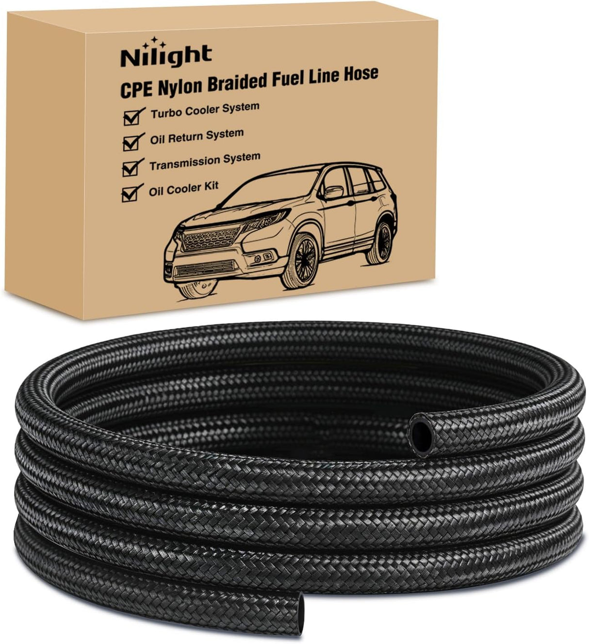 10AN 5FT CPE Nylon Stainless Steel Braided Fuel Line Hose Only | High Pressure Oil Gas Diesel Tube for Transmission Oil Cooler Vacuum Lines