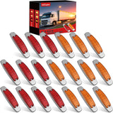 6.3 Inch Amber Red Rectangle Side Marker Light with High Low Strobe | 12 LED IP67 Waterproof Chrome Bezel 12V Surface Mount Marker & Clearance Light Fits Pickup Trucks Trailers RVs Boats,20 Pack