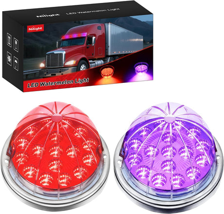 Watermelon Light 17 LED Dual Color 2PCS Stainless Steel Bezel Red to Purple Side Marker Clearance Turn Signal Lights 4 Plug IP68 Waterproof for Trailer Truck Pickup Camper RV ATV UTV Boat