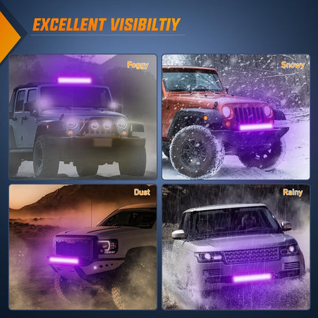 LED Light Bar 20 Inch 126W Spot Flood Combo Purple Beam Off Road Lamp Fishing Hunting Emergency Deck Work Lighting for Trucks UTV Pick-up Van Boat Tractor