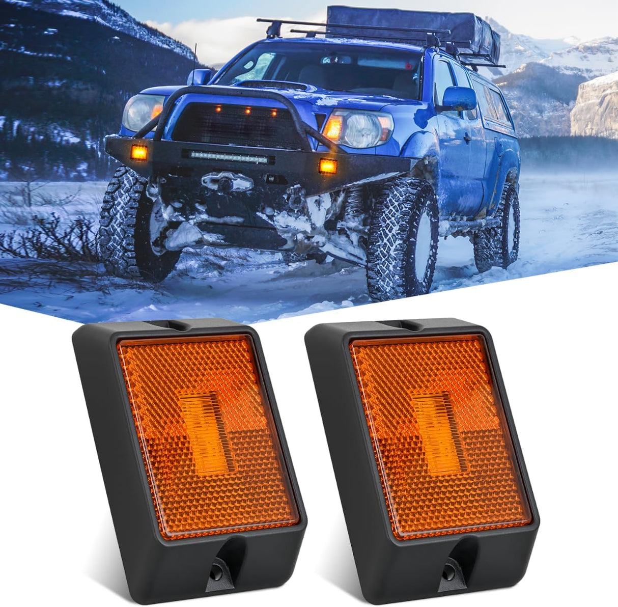 Side Marker Light 2PCS Square 3LED Amber Front Rear Indicator Clearance Lights Reflective Lens Surface Mounted Waterproof for 12V Truck Trailer Boat RV