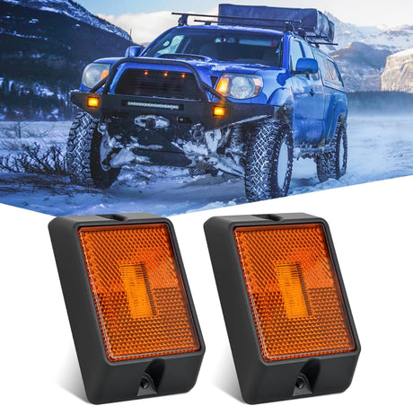 Side Marker Light 2PCS Square 3LED Amber Front Rear Indicator Clearance Lights Reflective Lens Surface Mounted Waterproof for 12V Truck Trailer Boat RV