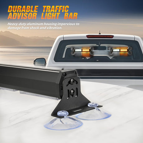 40LED Amber White Emergency Strobe Traffic Advisor Light Bar with Suction Cups Dash Safety Warning Hazard Flashing Lights Interior Front/Rear Windshield for Trucks Construction Vehicles