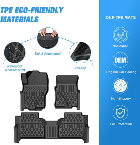 TPE Floor Mats for Nissan Frontier Crew Cab 2022 2023 2024 2025 2026 All Weather Custom Fit Heavy Duty Floor Liners