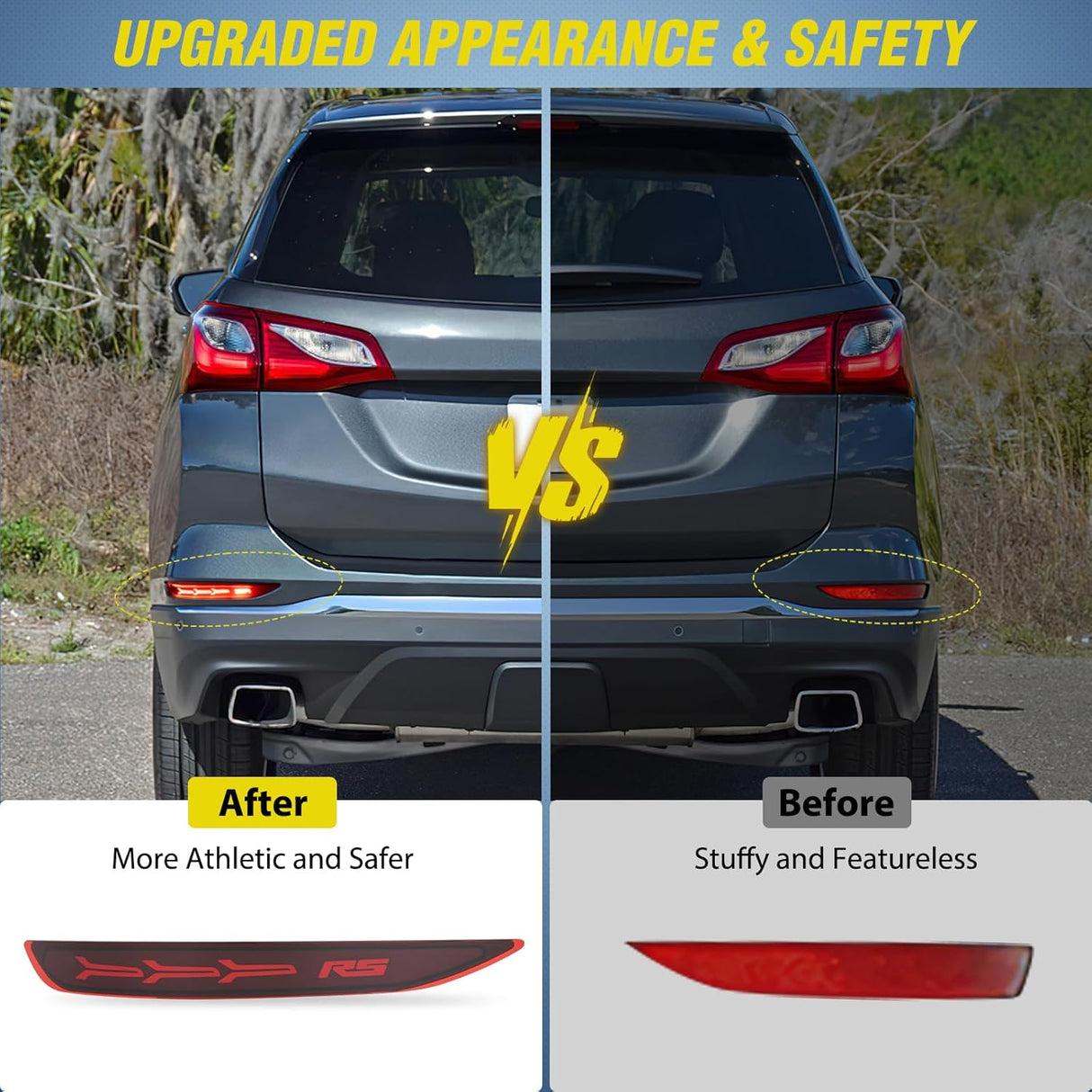 Rear Bumper Tail Light Compatible with 2017 2018 2019 2020 2021 2022 Chevy Equinox Red Lens LED Reflector Rear Bumper Lamps Brake Turn Signal Sequential Flashing Driving Taillights Replacement