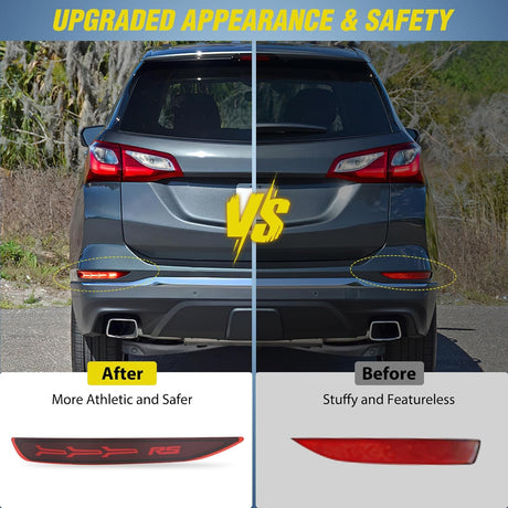 Rear Bumper Tail Light Compatible with 2017 2018 2019 2020 2021 2022 Chevy Equinox Red Lens LED Reflector Rear Bumper Lamps Brake Turn Signal Sequential Flashing Driving Taillights Replacement
