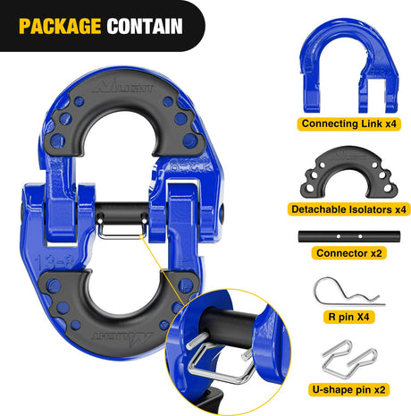Safety Chain Connector Link, 1/2In Tow Hitch Hammerlock Coupling Link, 2 Pack Forged Steel Tow Chain Connector for Chain Link/Recovery Rope Link/Shackle, 12000 lbs Load Limit, Blue