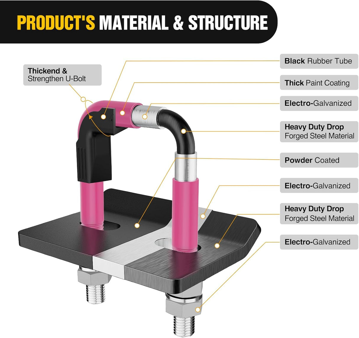 Trailer Hitch Tightener for 2 Inch Trailers Hitches Mount Anti Rattle Heavy Duty Steel with Rubber Cover Hot Pink U Bolt Matte Black Plate Electrophoresis Anti-Rust Triple Protective