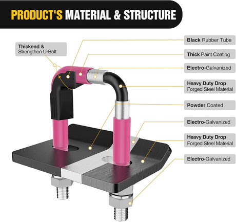 Trailer Hitch Tightener for 2 Inch Trailers Hitches Mount Anti Rattle Heavy Duty Steel with Rubber Cover Hot Pink U Bolt Matte Black Plate Electrophoresis Anti-Rust Triple Protective