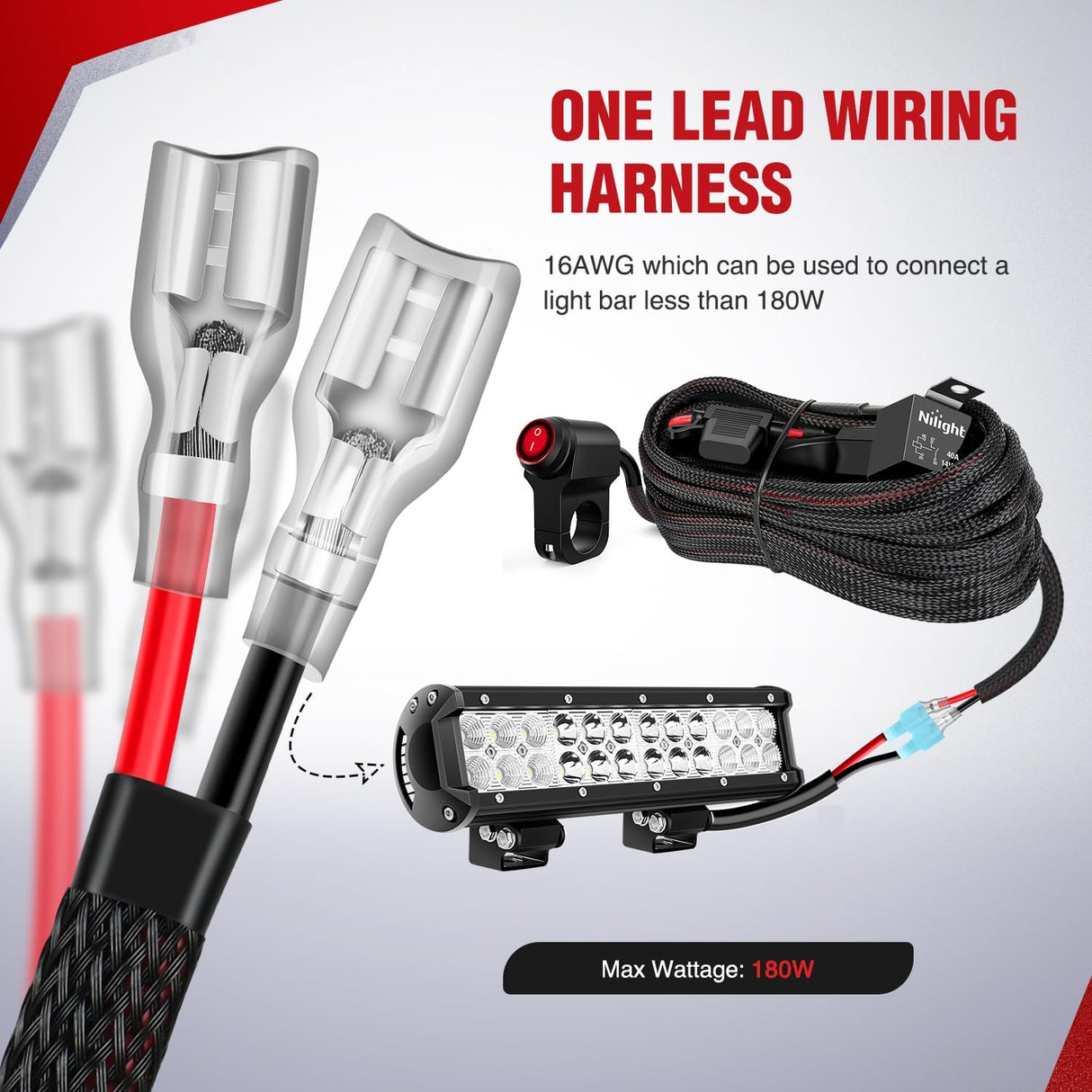 Wiring Harness Kit Nylon 16 AWG 1 Lead 12V Motorcycle Handlebar Switch On Off Power Relay Blade Fuse for LED Light Bar Off Road Lights on Motorcycles Bicycles ATV UTV