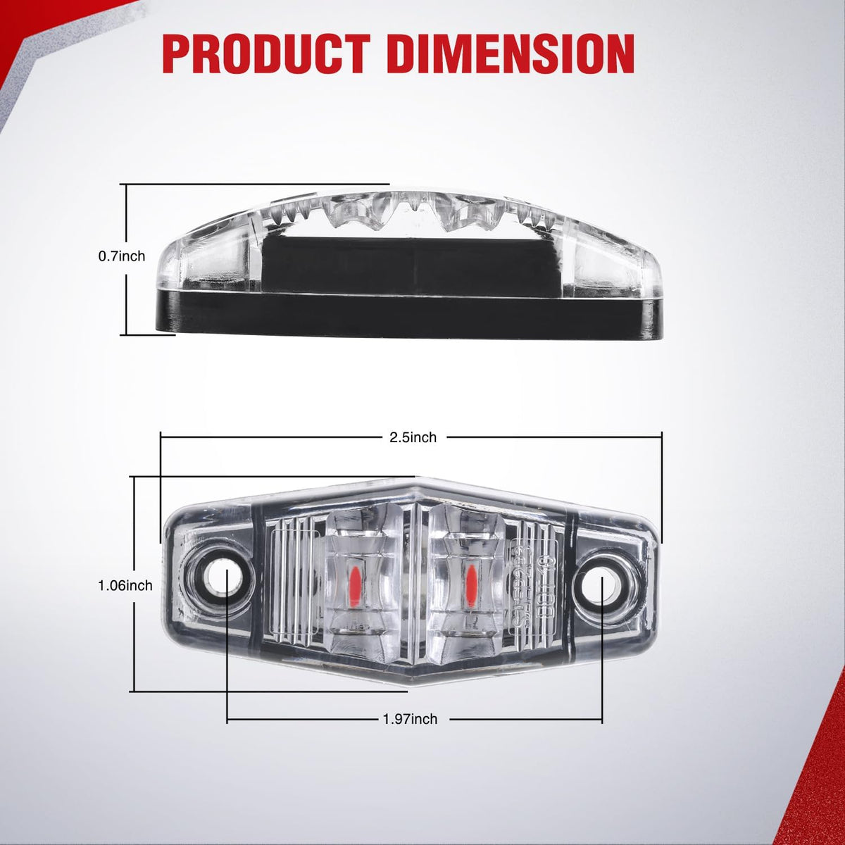 2.5 Inch Oval Side Marker Light, White Lens Red LED,Waterproof | 2LED 80LM High Output Surface Mount Marker & Clearance Light, 12V Direct Wire Fits Pickup Trucks Trailers RVs & Boats,8 Pack