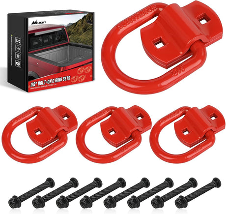 4 PCS D Ring Tie Down Anchor 1/2 Inch Heavy Duty Rings with Screws Bolts on Trailer Truck Bed Cargo 12000 Lbs Break Strength Hook Red