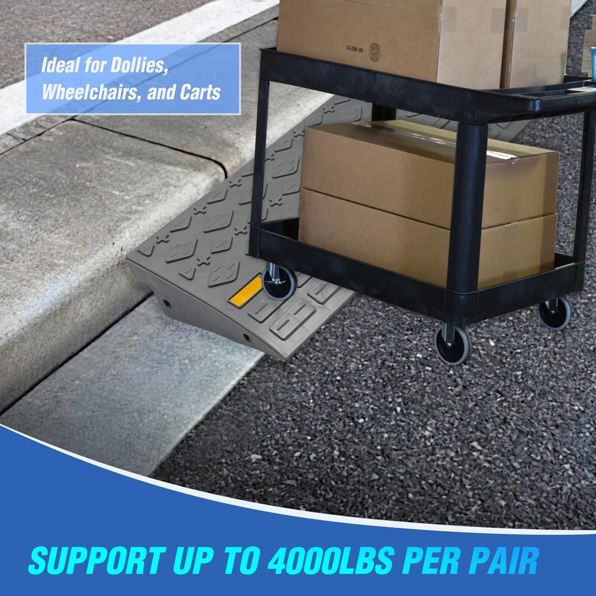 Curb Ramps 2 Pack, 3.9 inch Rise Durable Plastic Threshold Driveway Step Ramp for Scooter, Bikes, Motorcycle, Dolly, Lawn Mower