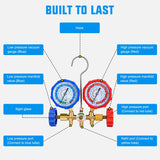 A/C Manifold Gauge Set Fits for R134a R12 R22 R502 3-Way Auto HVAC Diagnostic Gauges Refrigerant Recharge kit with Quick Couplers 5FT Hoses Universal Can Tap
