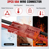 Anderson Connector 50AMP 6AWG Anderson Plug 12V-36V Battery Quick Connect/Disconnect Wire Harness Plugs Connectors Kit for 6 Gauge Cables Car Marine ATV Trailer Towing Winch Motor, 2 Pack Red