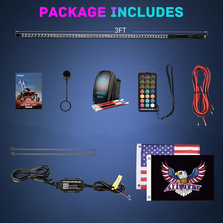 LED Whip Light 1 PC 3FT COB RGB Lighted Antenna Whips with Spring Base Remote & App Control DIY Chasing Patterns for Can-am Offroad ATV UTV RZR Polaris Dune Buggy 4-Wheeler Truck