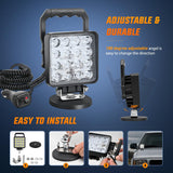 LED Light Bar 4Inch 48W Square Portable Flood Pod Cigarette Lighter Powered with Wiring Magnetic Base 16LEDs Fog Driving Work Roof Bumper Lights for Truck Tractor Golf Cart UTV