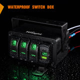 Rocker Switch 3 Gang Rocker Switch Box 12V SPST ON Off Toggle Switches PD Type C and QC USB Charger Voltmeter LED Light Waterproof Aluminum Mount Bracket Panel DIY Stickers for Boat Car RV Truck