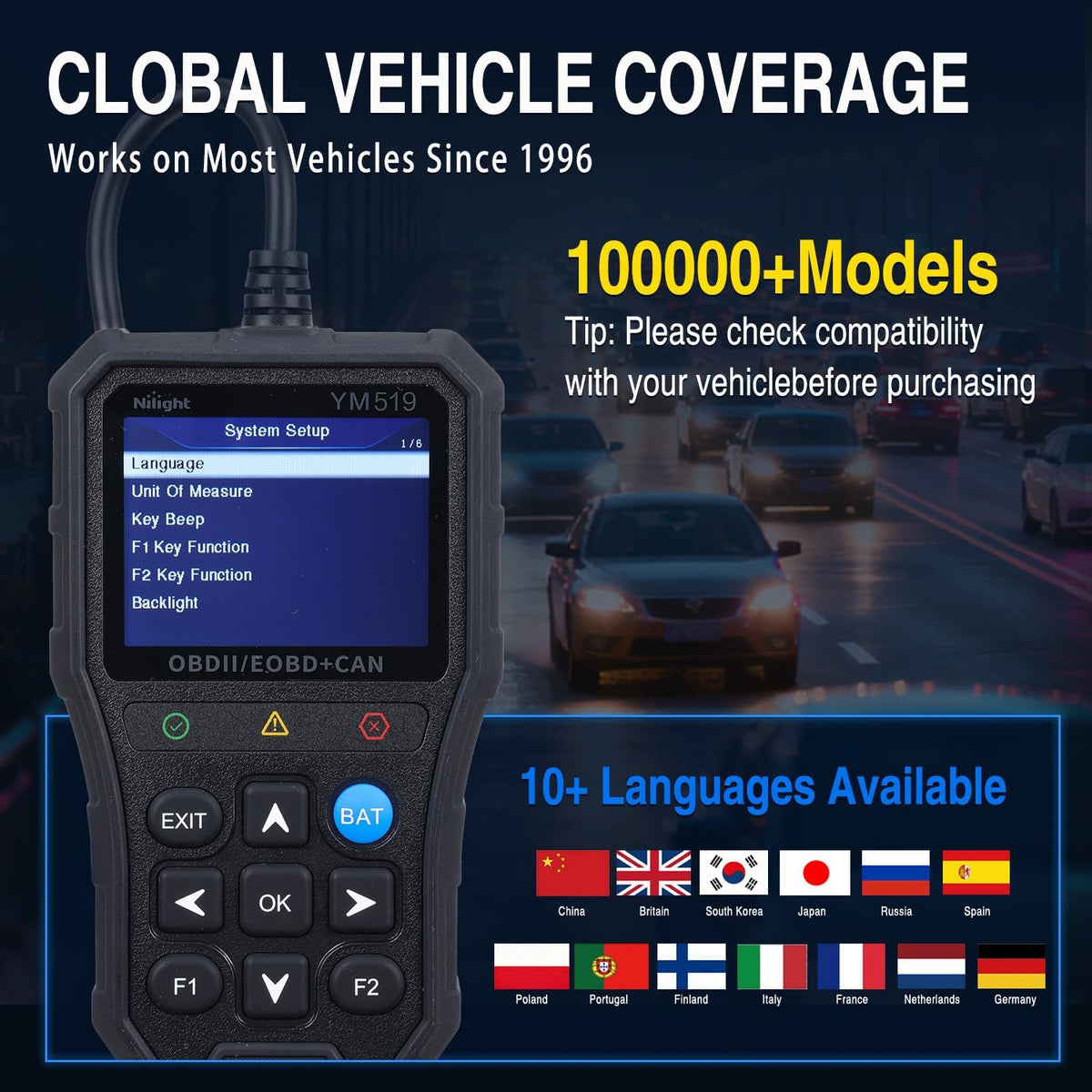 YM519 2.8 Inch Large Screen OBD2 Scanner - Enhanced Automotive Computer Diagnostic Tool - Car Code Reader for Engine Faults, I/M Readiness & Emission Test for All OBD II Protocol Cars