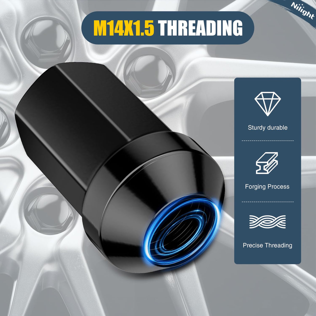 24PCS M14x1.5 Lug Nuts One-Piece Compatible with 2012-2024 RAM 1500 | for 2000-2024+ Suburban/Tahoe/Yukon/Escalade 1999-2025 Silverado/Sierra 1500 Solid Black Steel OEM Factory Wheel Nut Replace