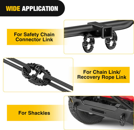Safety Chain Connector Link, 1/2In Tow Hitch Hammerlock Coupling Link, 2 Pack Forged Steel Tow Chain Connector for Chain Link/Recovery Rope Link/Shackle, 12000 lbs Load Limit, Black