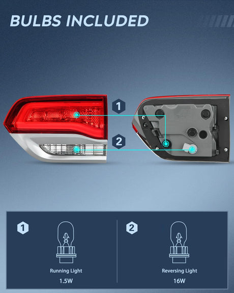Taillight Assembly Compatible with 2014 2015 2016 2017 2018 2019 2020 Jeep Grand Cherokee Laredo/Limited/Overland/Summit Tail Lights Inner Passenger Side w/Bulbs