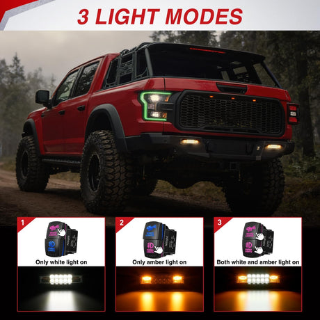 Flush Mount LED Light Pods 2PCS 6 Inch 60W Amber White 3 Lighting Modes Fog Lights Spot Flood Beam with Dual Control 18AWG Wiring Harness for Truck Pickup Golf Cart UTV ATV SUV Boat 4x4 Car